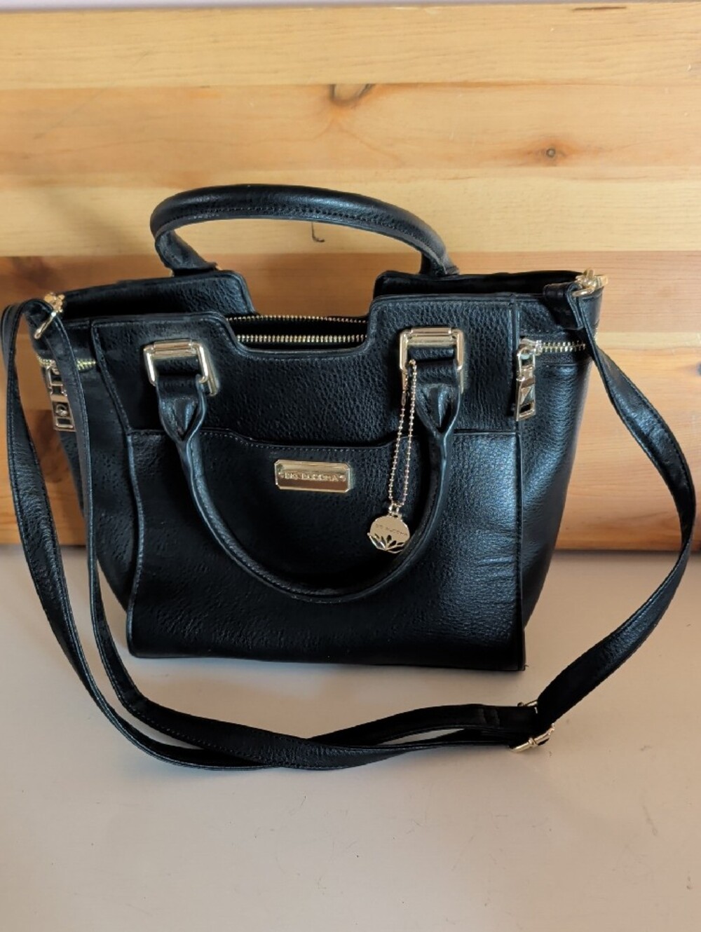 Big Buddha, Chic Black Women's Satchel Handbag with Gold Hardware. - Picture 12 of 12